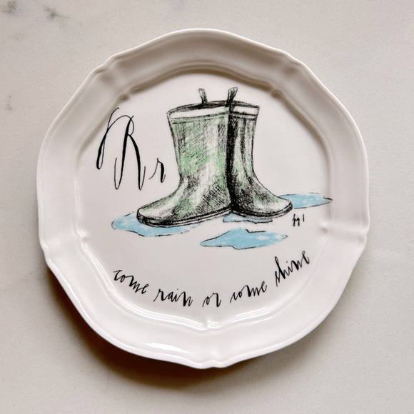 Anthropologie calligrapher monogram canapé plate - initial “R” rain welly boots - Picture 1 of 4